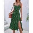 thumbnail image 2 of Women'S Floral Summer Dress Spaghetti Strap Midi Dress Backless Split Dress Vacation Beach Boho Dress Green M, 2 of 6
