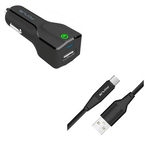 USB Port Fast 18W Car Charger w Charger Cord Type-C 10ft USB Cable E2L for LG Stylo 5 4 Plus - Microsoft Surface Go (10"), Lumia 950 - Motorola One, Moto Z4 Z3 Play Z2 Play Z Play Droid Force