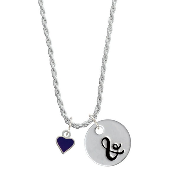 Delight Jewelry Silvertone Mini Two Sided Purple Heart Silvertone Script Initial Disc - & - Charm Necklace, 20"+3"