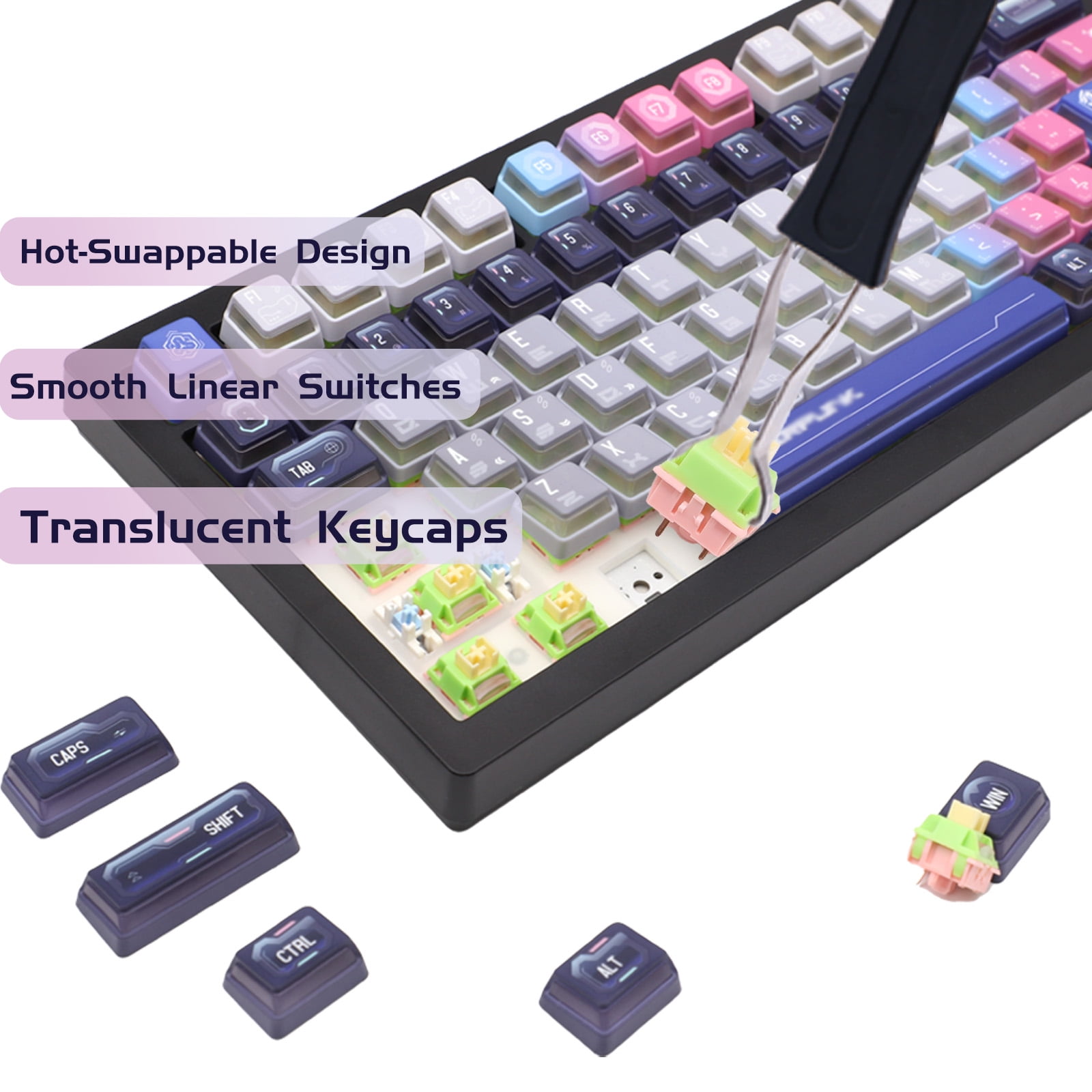 75% Wireless Cyber-Style Mechanical Keyboard with RGB Smart Screen, Music Reactive Backlight, Hot-Swappable Switches, Gasket Mount – Cyber Illusion Purple