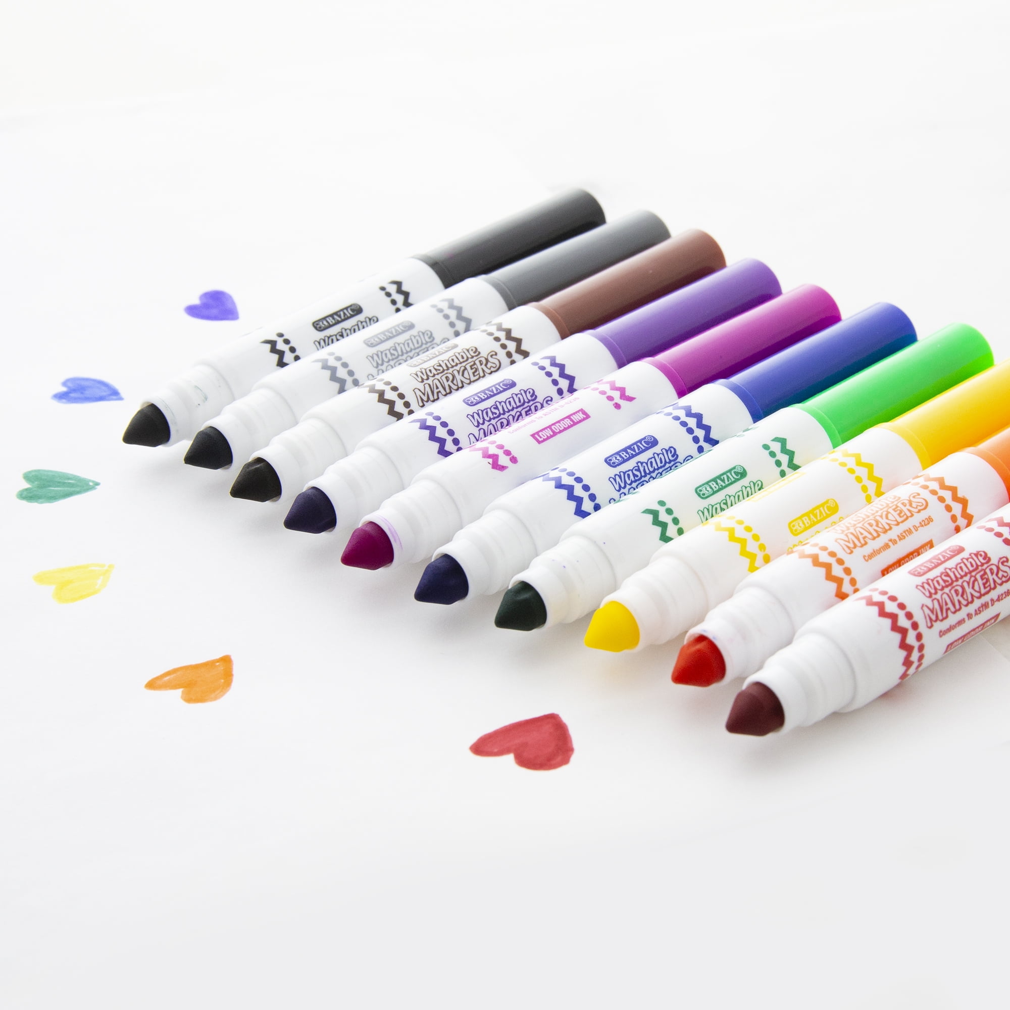 BAZIC Washable Markers 10 Color Mini Coloring Marker (10/Pack), 24-Packs