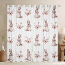 Feelyou Kawaii Bowknot Rabbit Black Out Curtains for Kid, Spring Flower Floral Curtains Pack of 2 (42x63 Each), Cartoon Bunnies Animal Bedroom Curtains, Window Curtains Bedroom Decor
