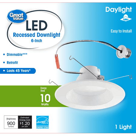 

Great Value 6 LED Recessed Downlight 10-Watt (65Watt Eqv) Daylight White Finish E26 base 1-Light