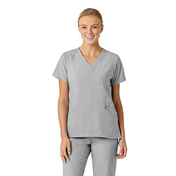 Wink W123 Women's Stylized V-Neck Scrub Top, Grey, 3X Womens