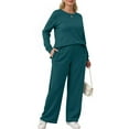 thumbnail image 4 of MOSHU Two Piece Sets for Women Casual Fall Outfits Sets Slit Side Stiching Tops and Wide Leg Pants with Pockets Trendy Cozy Tracksuits, 4 of 7