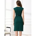 thumbnail image 3 of DARING DIVA Elegant Round Neck Cap Sleeve Belted Work Sheath Dresses XL Blue Green, 3 of 5