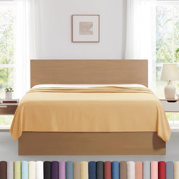 Southshore Fine Living, Inc. 2-Pack Full Size Flat Sheets - Premium Bed Set, 80" x 94" Oversized Top Sheet Stays Tucked on Deep Mattresses, Set of 2, Gold