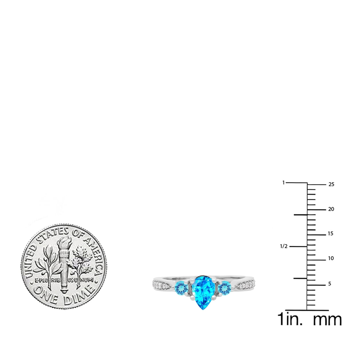 Dazzlingrock Collection 7X5MM Pear Blue Topaz & Round White Diamond 3 Stone Teardrop Engagement Ring for Women (0.10 ctw, Color I-J, Clarity I1-I2) in 18K White Gold, Size 7.5