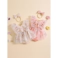 thumbnail image 3 of Suealasg Newborn Girl Summer Outfits Fly Sleeve 3D Flower Embroidery Tulle Romper Dress+Bow Headband 6M 12M 18M 24M Infant Baby Girls Birthday Photoshoot Clothes, 3 of 9