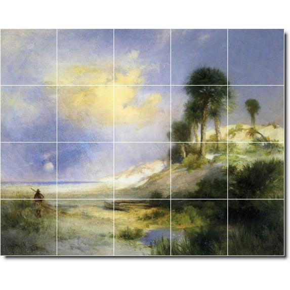 Ceramic Tile Mural-Thomas Moran Waterfront Painting 356. 21.25" w x 17" h using (20) 4.25 x 4.25 ceramic tiles