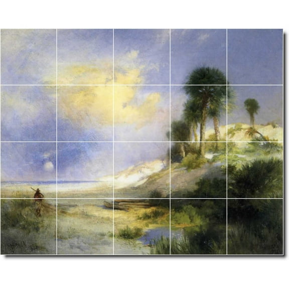Ceramic Tile Mural-Thomas Moran Waterfront Painting 356. 30" w x 24" h using (20) 6 x 6 ceramic tiles