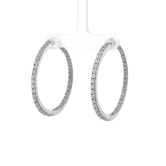 Sterling Silver 925 Platinum Plated Hoop CZ Earrings, 7.39g, 37.52mm