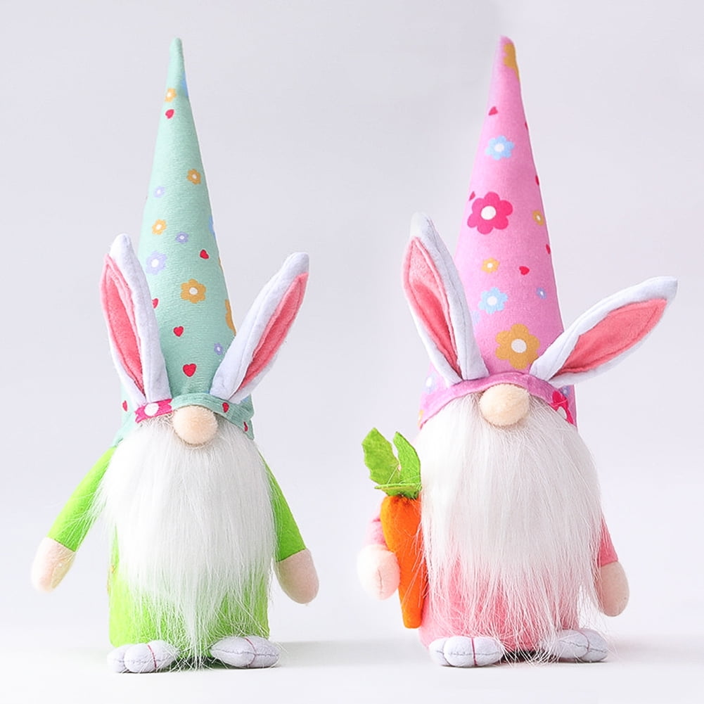 Kepooman 2 Pcs Kids 13" Long Hat Faceless Bunny Doll for Decor Gifts, Pink + Green