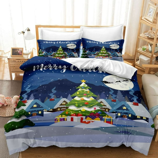 Santa Claus Bed Bedding Set Reindeer Snowman Snowflakes Comforter Cover ...