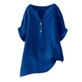 thumbnail image 3 of Ediodpoh Womens Loose Buttons Down Blouse Tops Solid Casual Short Sleeve Shirt Blouse Womens Tops Casual Blue XXXL, 3 of 3