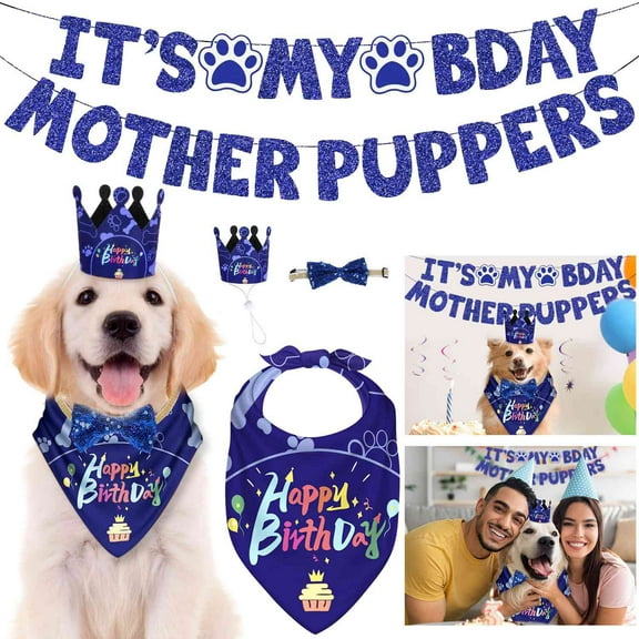 Dog Birthday Party Set for Medium Large Dog   Pet Birthday Gift Banner Decoration Hat Bandana Bow Tie
