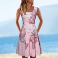 thumbnail image 1 of HKEJIAOI Robe Florale pour Femmes Offres Liquidation Robes Décontractées Femmes Robes Décontractées Sans Manches Col Rond Été Imprimé Carte Robe pour Plage Rose, 1 of 5