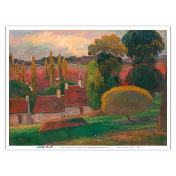 A Farm in Brittany - Northwestern France - From an Original Color Painting by Paul Gauguin c.1894 - Master Art Print (Unframed) 9in x 12in