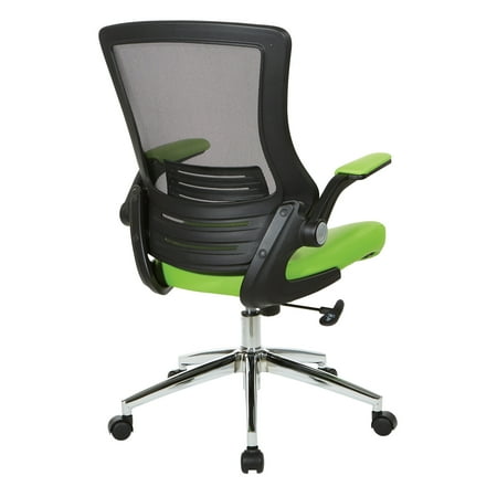 Office Star Products - Black Screen Back Manager's Chair with Faux Leather Seat and Padded Flip Arms with Silver Accents - Green