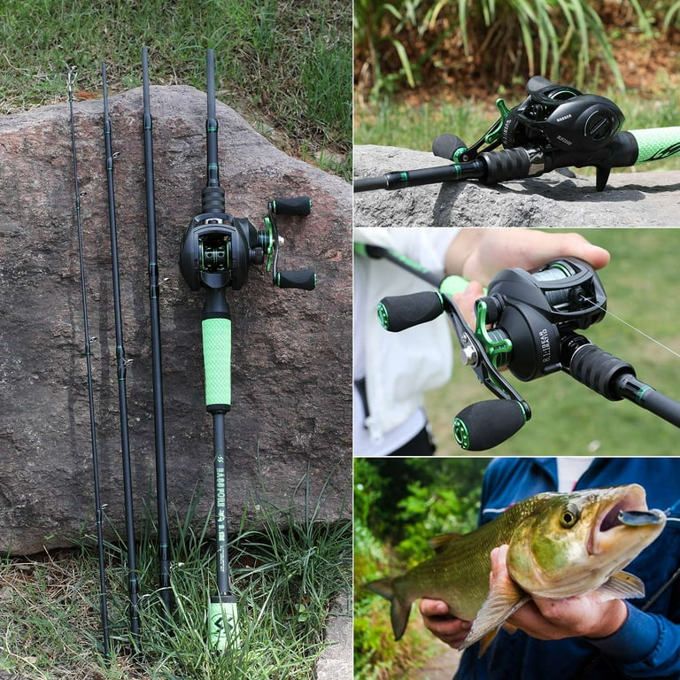 Sougayilang Speed Bass Fishing Rod Reel Combo Porable High Carbon 4 PC Blanks for Spinning & Casting, Size: 7.9ft Rod, Green