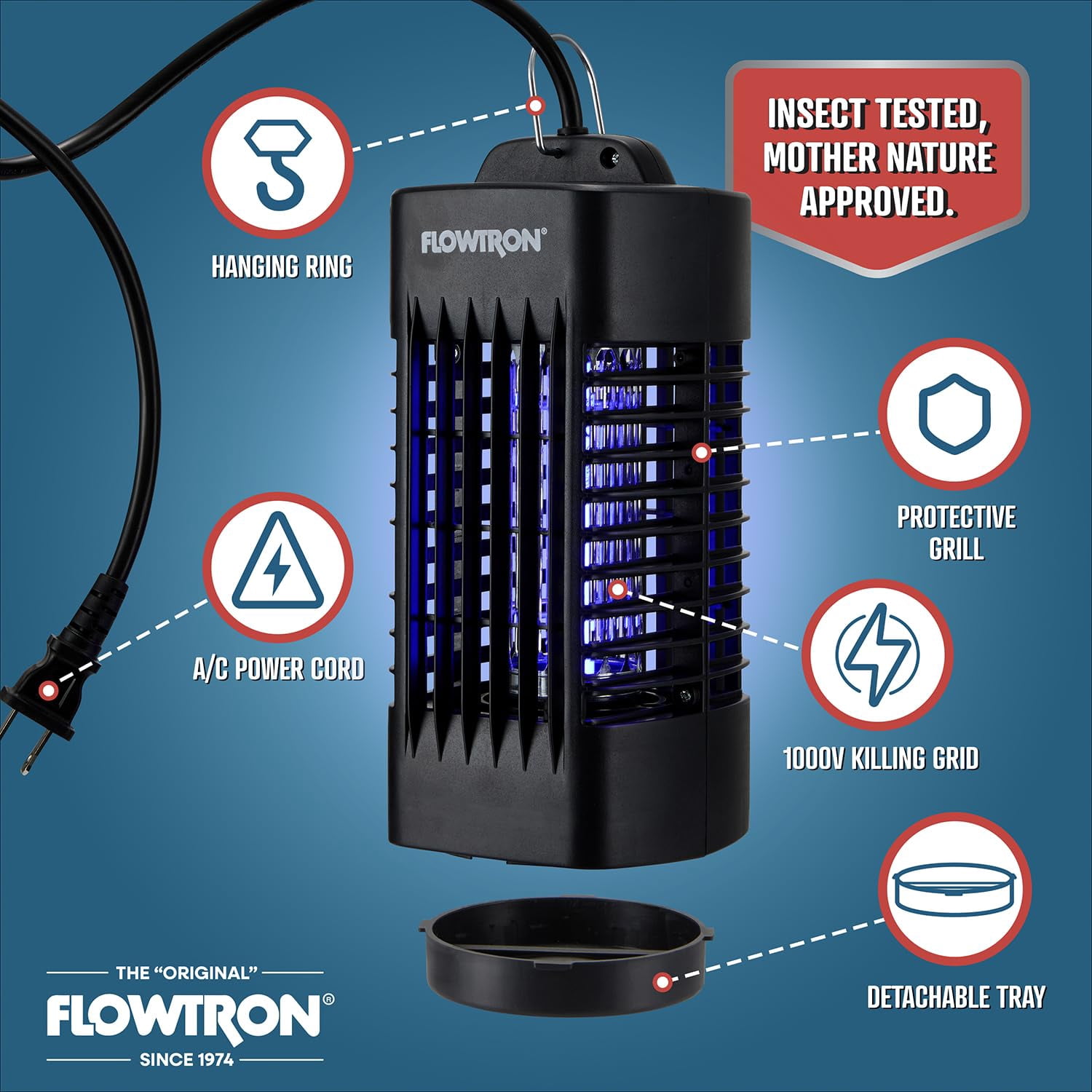 Flowtron Indoor Bug Zapper 1000V UV Light Mosquito & Fly Trap Plug-In for Home 160 Sq Ft