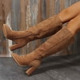 thumbnail image 4 of hopeusnice Round Toe Side Zipper Chunky Heel Knee High Boots Women Suede Dress Boots for Work Khaki 36, 4 of 5