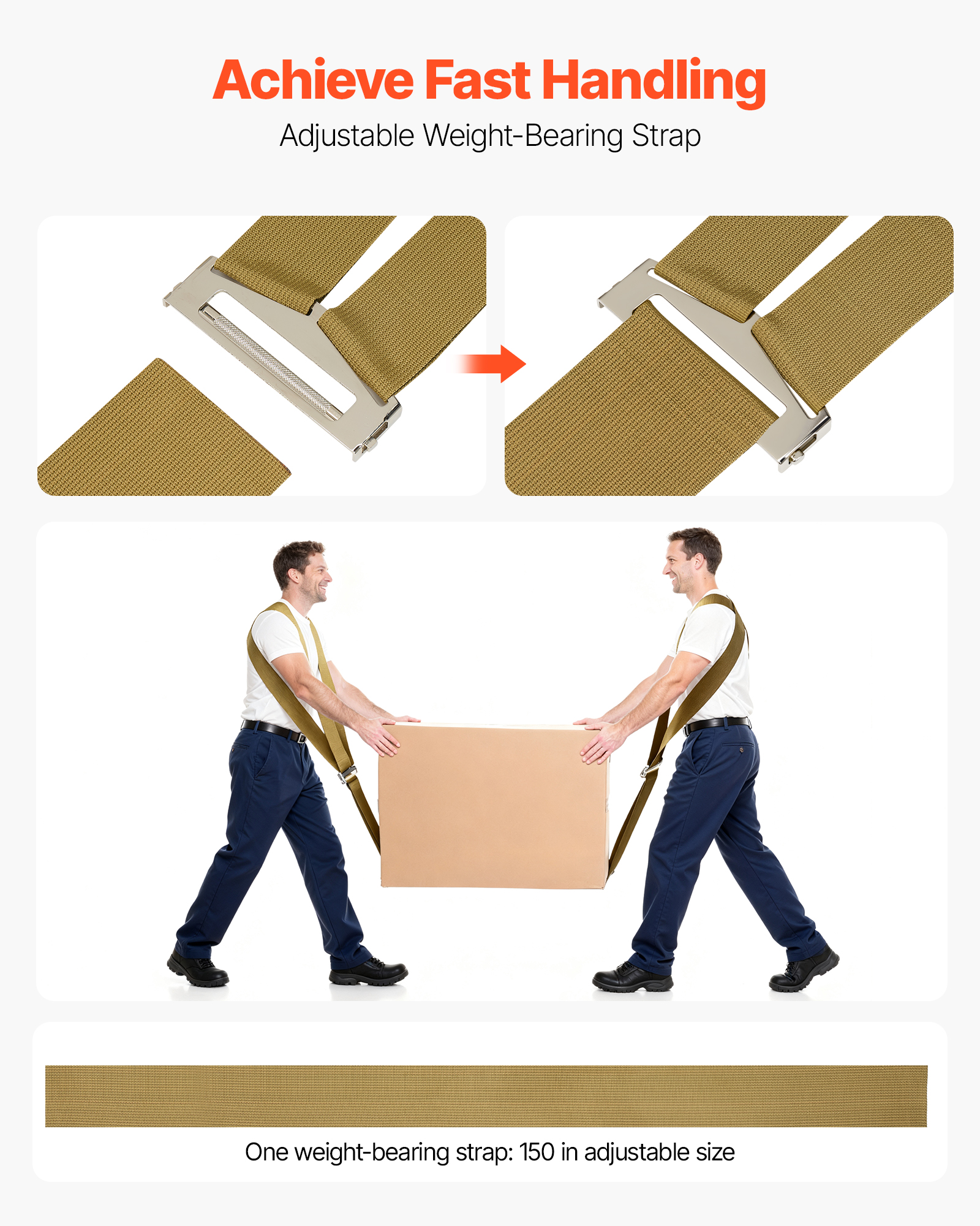 VEVOR Moving Straps, Supports up to 1000 lbs, 2-Person Lifting and Moving System with 2 Harness Straps & 1 Load-bearing Strap, Adjustable Lifting Shoulder Straps Move Furniture Appliances Mattresses