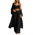 thumbnail image 2 of Maqroz Womens 3 Piece Outfits Sleeveless V Neck Crop Top Long Sleeve Open Front Cardigan Cover Up Wide Leg Pants Casual Beach Vacation Lounge Wear Boho Matching Sets, 2 of 7