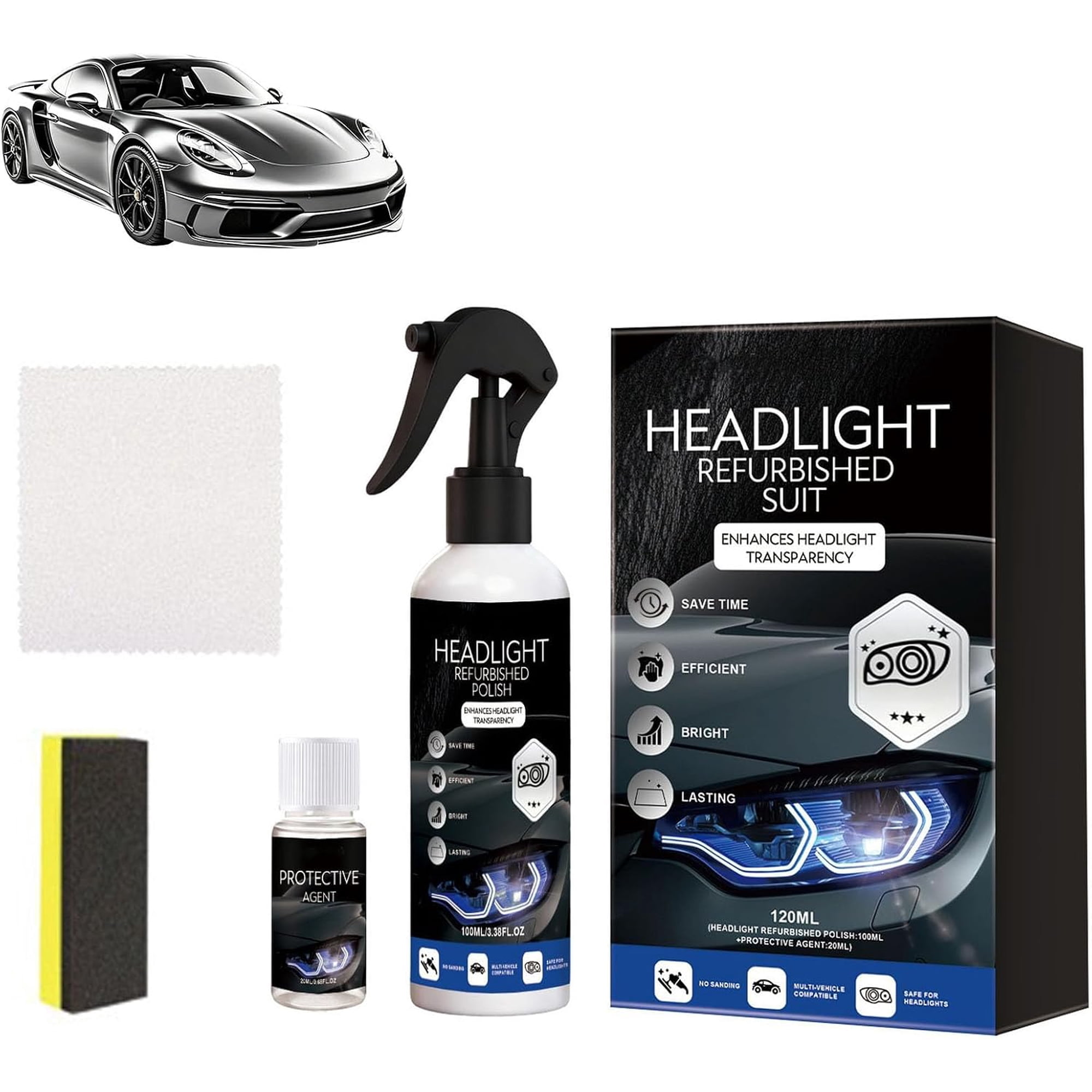 ClearDrive Headlight Restoration Kit – Advanced Remover for Yellowing & Oxidation, Restores Clarity with Ceramic Coating Protection, Universal Fit for Cars, Trucks, SUVs, and Motorcycles
