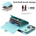 thumbnail image 3 of For iPhone 14 Plus RFID Blocking Protective Purse Wallet Case Magnetic Organ Style Flip Cover Multi-Card Slots Pocket With Detachable Shoulder Strap And Wrist Strap,Blue,For iPhone 14 Plus, 3 of 7