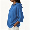 thumbnail image 4 of Pullover Sweaters for Women Hooded Side Slit Ribbed 3/4 Batwing Sleeve Sweaters Soft Ribbed Knitted Drawstring Sweatshirts Trendy Sweatshirts Daily Office Work Travel Outfits, Blue S, 4 of 6