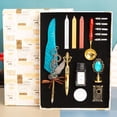 thumbnail image 2 of XYCCA Quill Pen and Ink Set, Vintage Quill Pen Set with 5 Replaceable Nibs Ink Absorbent Smooth Writing Metal Feather Pen Set Unique Gift (Lake Blue)-4994, 2 of 5