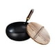 thumbnail image 3 of Wok antiadherente, wok chino, utensilios de cocina de fondo plano con tapa de salteado con tapa de madera para restaurante para el hogar de la cocina, 3 of 8
