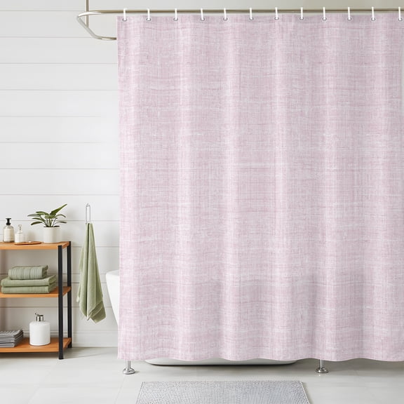 Shower Curtain Waterproof for Bathroom 72x72 Inch, Pink Linen Fabric Bath Curtain for Bath Stalls and Tub Pure Solid Color Decorative Shower Curtains with Hooks