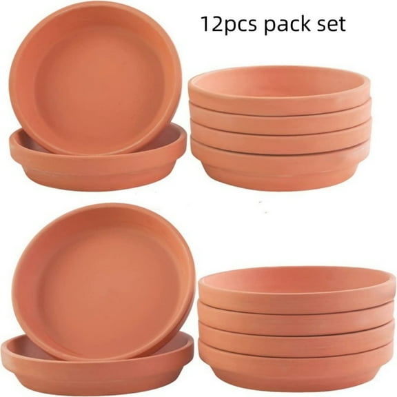 12pcs Small Terra Cotta Saucer Terracotta Pot Plant Saucer Perfect Tiny Clay Plant Trays Mini Round Plant Pot Saucers, For 3/4/4.5incn Succulents Nursery Pots, 3.5inch