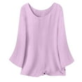 thumbnail image 4 of yoeyez Cotton Linen Tops for Women 3/4 Sleeve Tunic Tops Loose Crew Neck Solid Color T Shirts Dressy Lightweight Business Casual Blouse Pink,XXL, 4 of 6