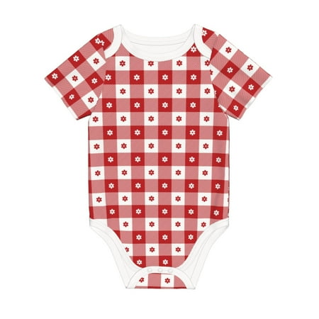 

Matuu Red Plaid Daisy for Baby Short-Sleeve Bodysuit Soft Cotton Comfortable and Breathable Perfect for Newborns and Infants