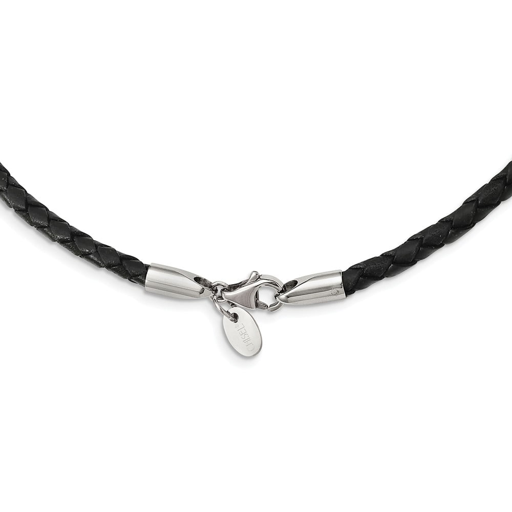 White Stainless Steel necklace Cord & Leather 18 in 4 mm