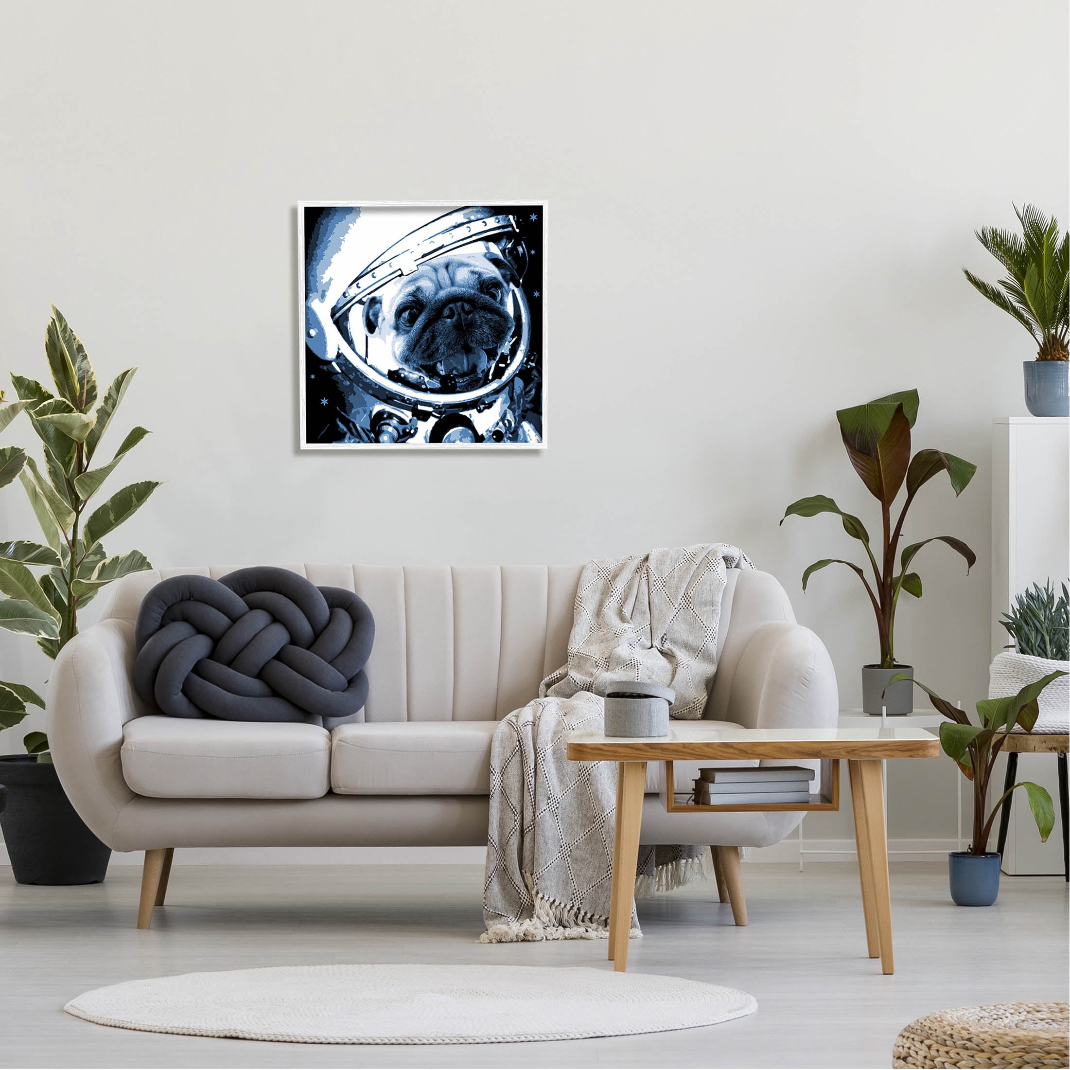 Stupell Industries Pug Space Astronaut Helmet Graphic Art White Framed Art Print Wall Art, Design by Daphne Polselli