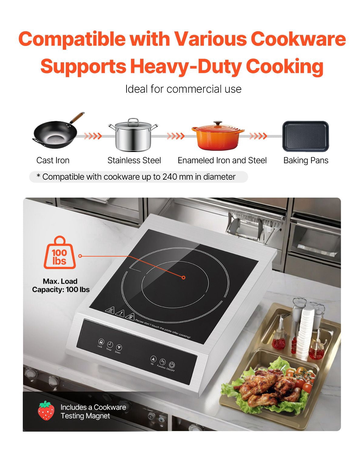 Portable Commercial Induction Cooktop 3500W Countertop Burner 11 Temp Levels, Waterproof, Stainless Steel, 11-Level Precision Temp Control, Faster service, steadier output, and easier daily cleaning