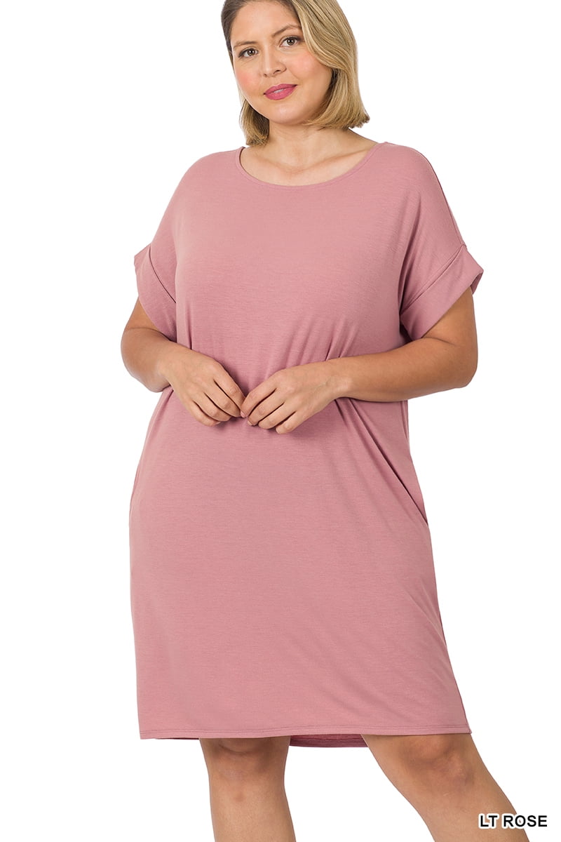 Zenana Women & Plus Round Neck Rolled Sleeve Knee Length Tunic Shirt