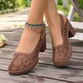 thumbnail image 5 of KIJBLAE Women's Laser Cutout Block Heel Slingbacks, Closed-Toe with Ankle Buckle, Plus Size Breathable Comfort Footwear Brown 39, 5 of 9