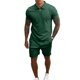 thumbnail image 1 of Hombre Sudadera Pantalones Cortos Traje Color Puro Cuello Vuelto Cremallera Transpirable Piel Amigable Hombre Camiseta Conjunto Verde M, 1 of 6