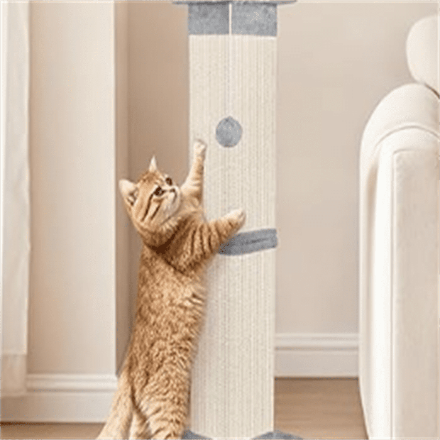 Cat Scratching Post 33 inch for Indoor Cats, High Cat Scratch Post Grey, Cat Tree for Full-Body Stretching, Protect Your Furniture