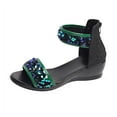thumbnail image 2 of Cameland Women's Fashion Casual Spring And Summer Outer Wear Sequin Solid Color Round Toe Open Toe Rear Zipper Wedge Heel Thick-Soled Sandals, 2 of 8