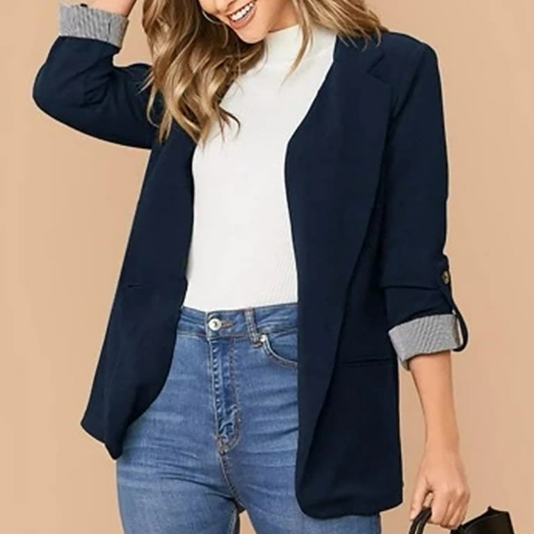 Womens Fashion Fall Deals ! BVnarty Women's Top Business Attire Cardigan  Coat Plus Size Solid Color Lapel Long Cuff Sleeve Lightweight Shacket  Jacket