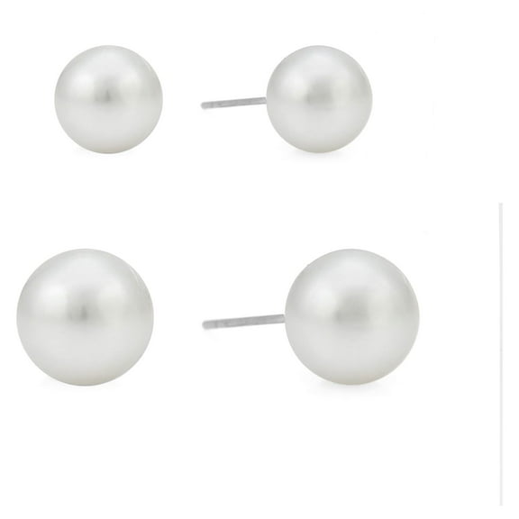 Time and Tru Women's Faux Pearl Stud Earring Set, 2-Piece