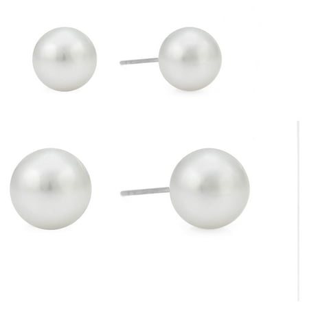 Time and Tru Women's Faux Pearl Stud Earring Set, 2-Piece