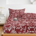 thumbnail image 6 of Cal.King Size Fitted Sheet Set - Botanical Rose Bud 3 Piece Bedding Sets 16" Deep Pocket Fitted Sheet with 2 Pillowcases, Vintage Burgundy Floral Leaves Farmhouse Brushed Microfiber Hotel Bed Sheets, 6 of 9