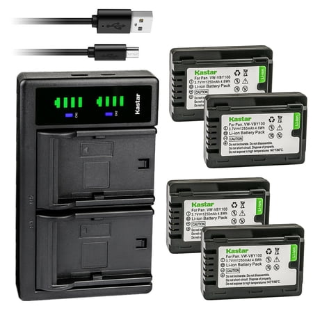 Kastar 4-Pack Battery and LTD2 USB Charger Compatible with Panasonic VW-VBY100 Battery Panasonic HC-V110 HC-V110G HC-V110GK HC-V110K HC-V110P HC-V110P-K HC-V130 HC-V130K HC-V201 HC-V201K Cameras